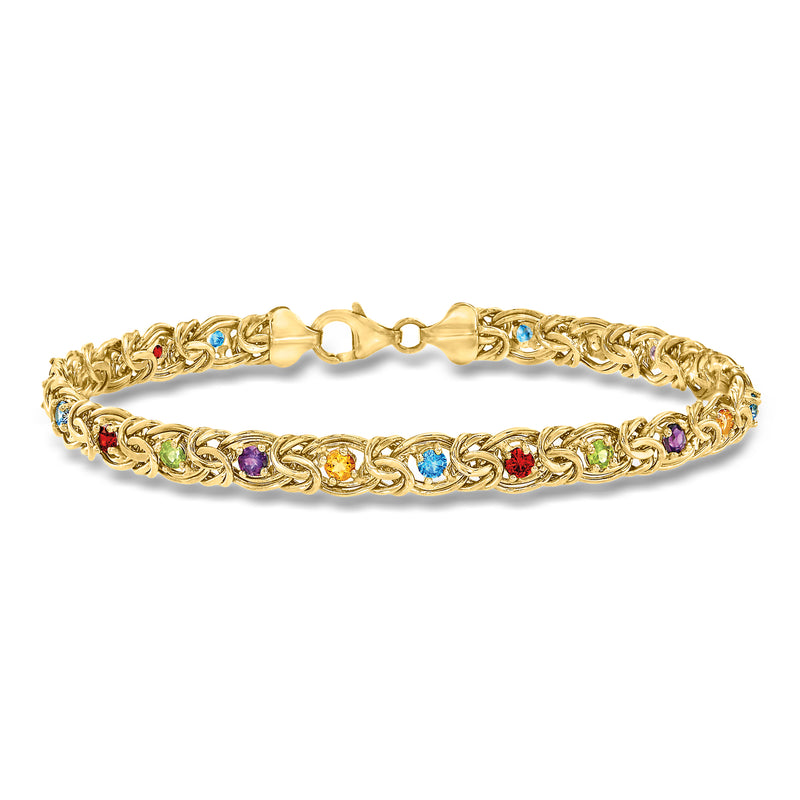 14kt yellow gold Byzantine bracelet with multicolor gemstone accents