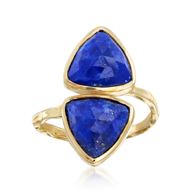 Double-triangle ring with blue lapis-style stones in 18kt yellow gold over sterling silver