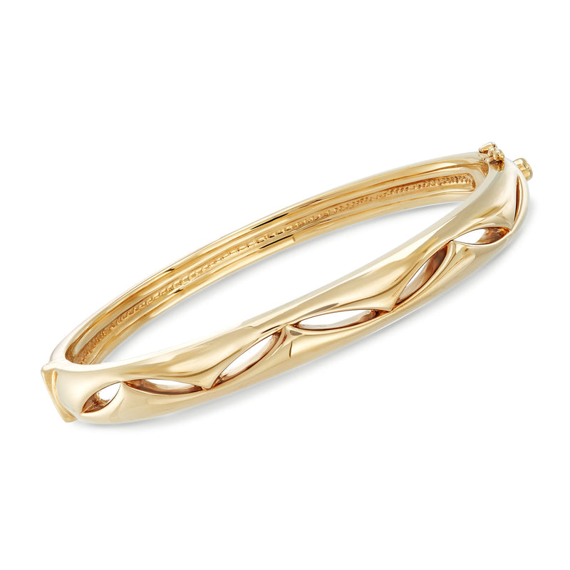 14kt yellow gold bangle bracelet with marquise-shaped cutout pattern, polished finish