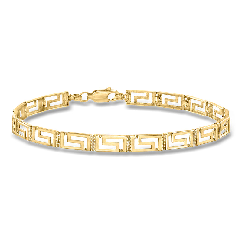 14kt yellow gold Greek key bracelet with hinged chain links
