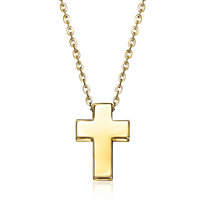 14kt yellow gold cross pendant necklace with polished, square-edged cross