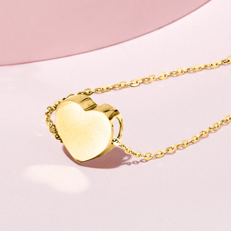 14kt yellow gold heart pendant necklace, bail and textured heart back