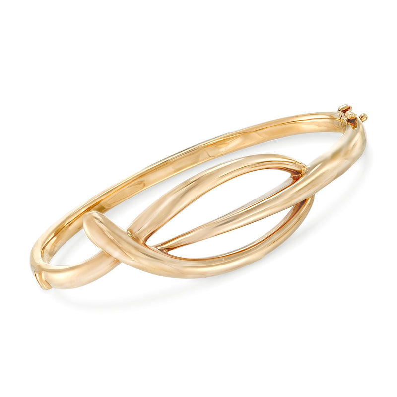 14kt yellow gold abstract open-space bangle bracelet with double loop design
