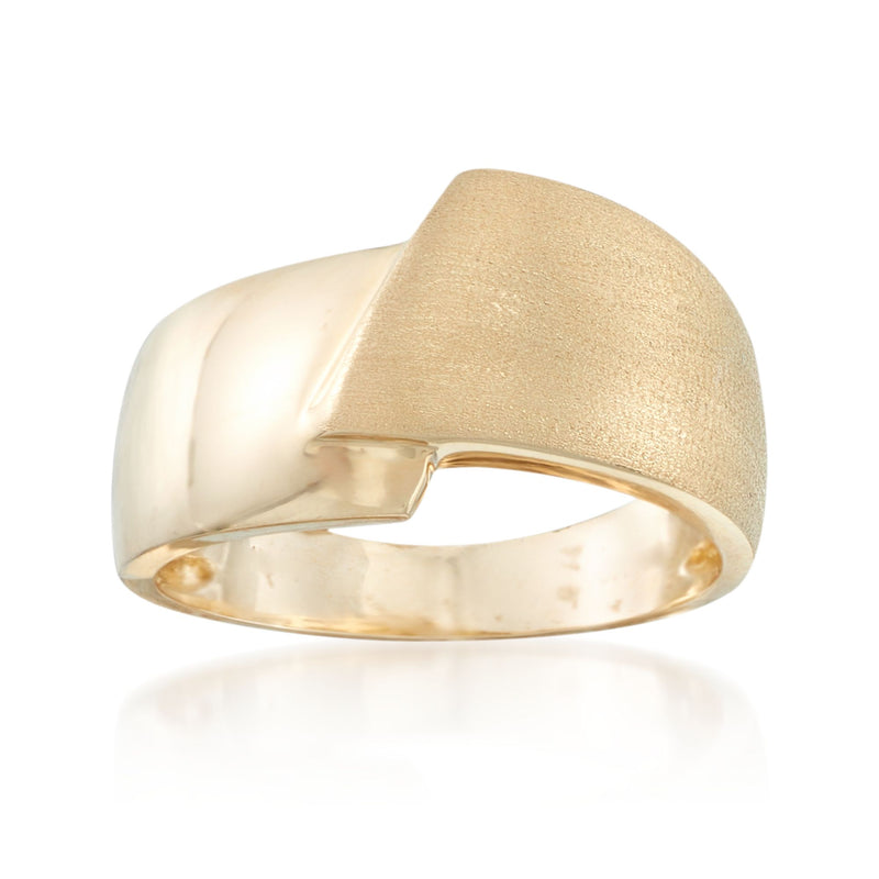 14kt yellow gold bypass ring with satin-finish top band and polished profile