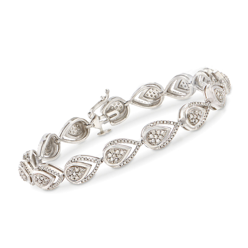 Sterling silver pear-shaped diamond link bracelet with hinged clasp