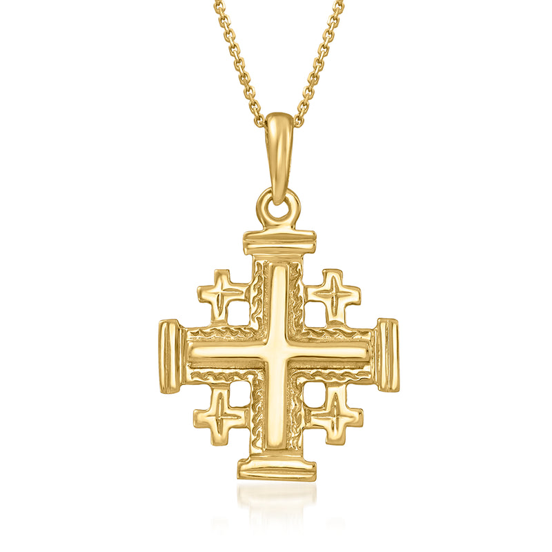 14kt yellow gold cross pendant necklace with textured cross