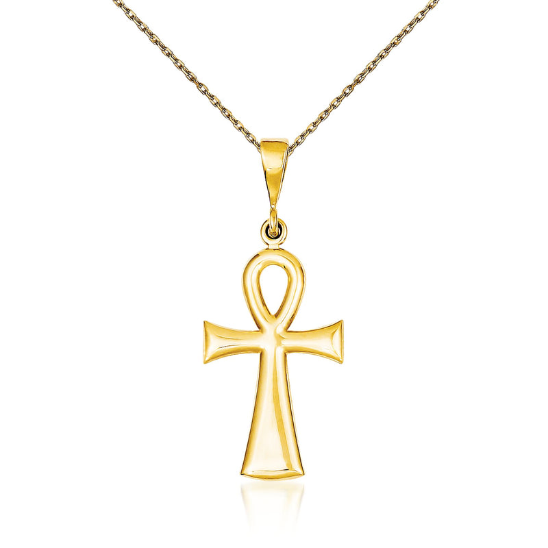 14kt yellow gold ankh cross pendant on polished chain