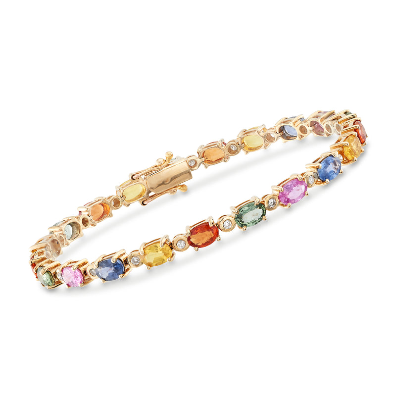 14kt yellow gold multicolored sapphire and diamond tennis bracelet with oval links
