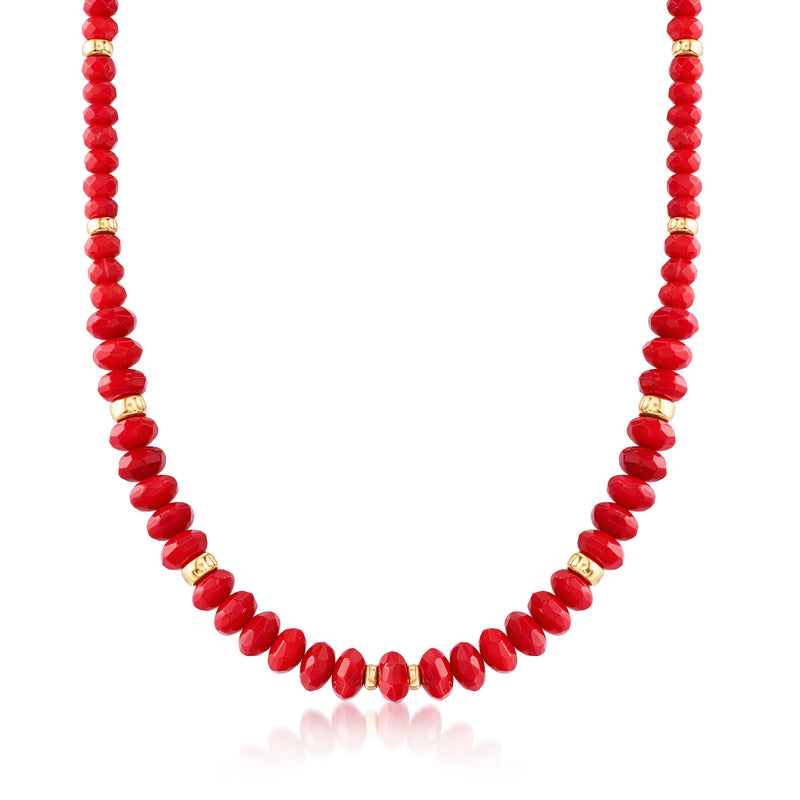 Graduated red coral bead necklace with 14kt yellow gold spacers