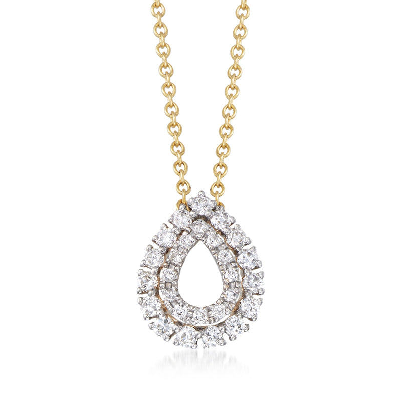 14kt yellow gold teardrop necklace with open double diamond frame pendant