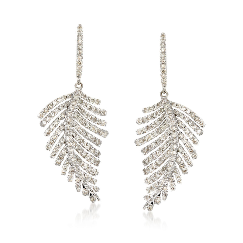 Diamond feather drop earrings in 14kt white gold, pair
