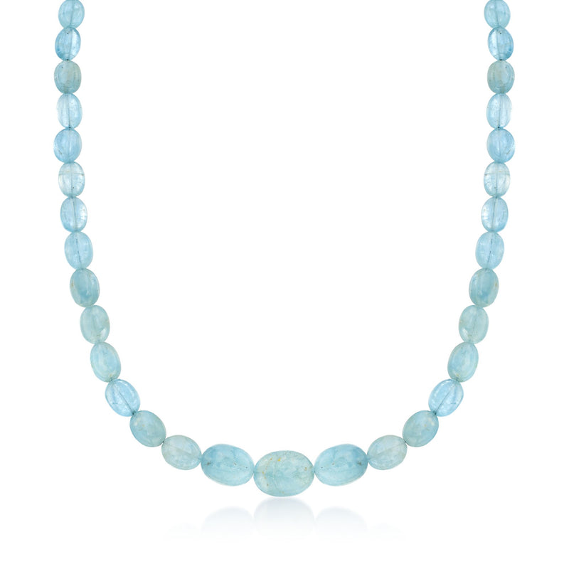 Sterling silver aquamarine bead necklace with light blue round beads