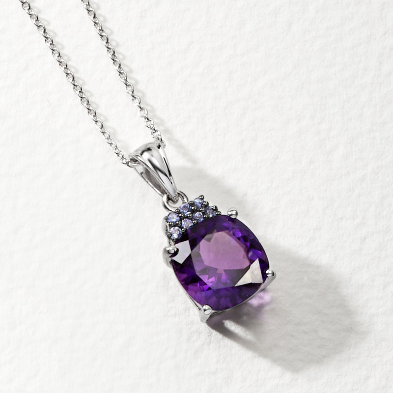 Sterling silver amethyst and tanzanite pendant necklace with faceted purple stone