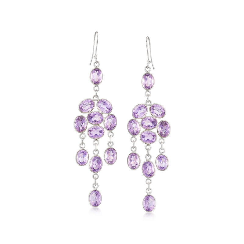 Sterling silver amethyst chandelier earrings, oval stones, French earwire