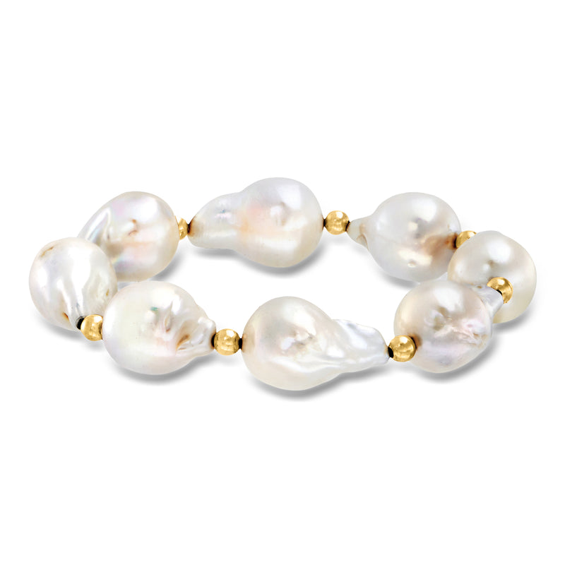 Cultured baroque pearl stretch bracelet with 14kt yellow gold bead accents