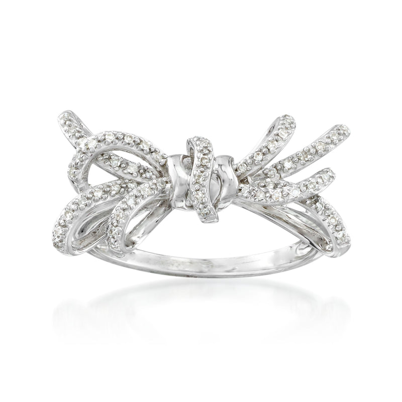 Sterling silver diamond bow ring with pave stones and a sparkling center bow