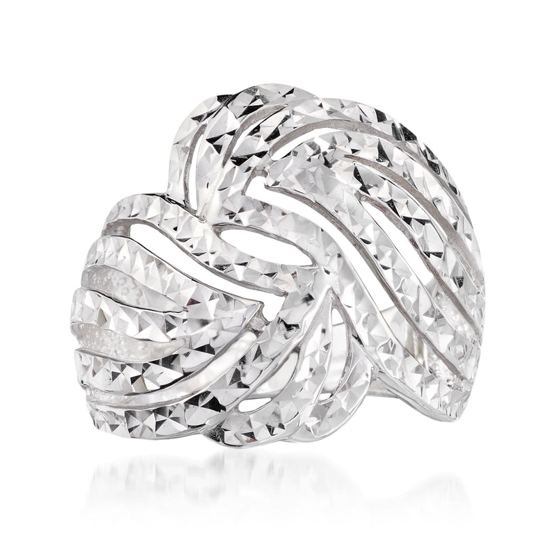 Sterling silver diamond-cut swirl cutout ring with sparkling facets