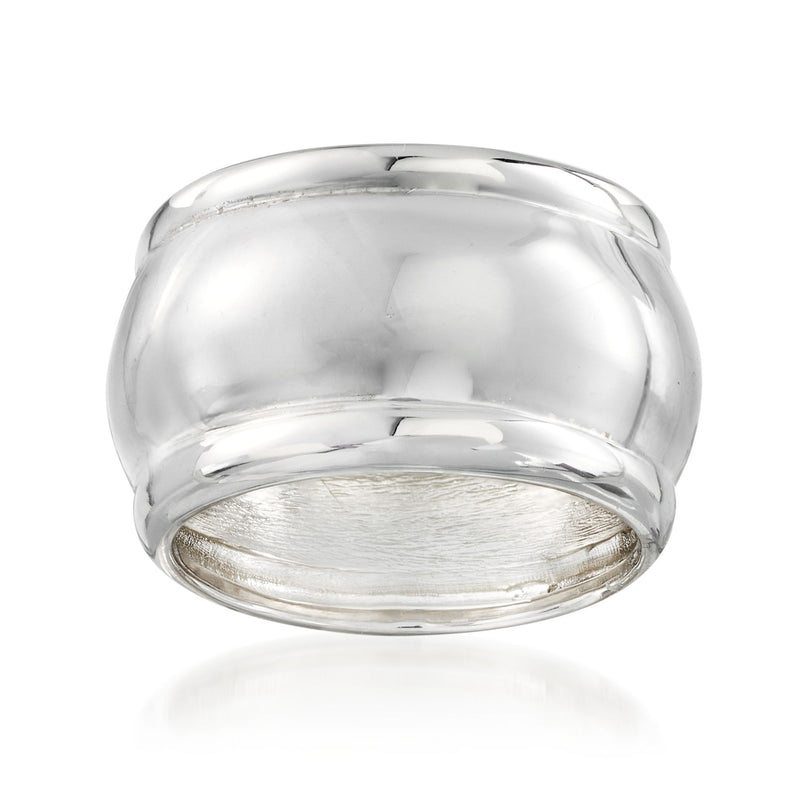Sterling silver wide-band ring with raised border, polished finish