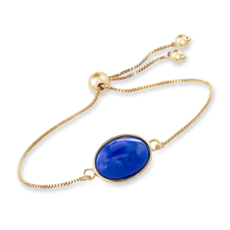 Lapis bolo bracelet in gold over sterling with oval blue lapis-style stone and slider ends