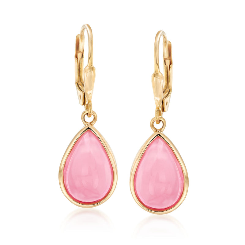 Teardrop leverback earrings in gold with pink opal stone drops