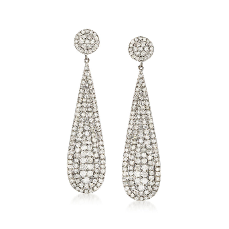 Diamond teardrop drop earrings in sterling silver