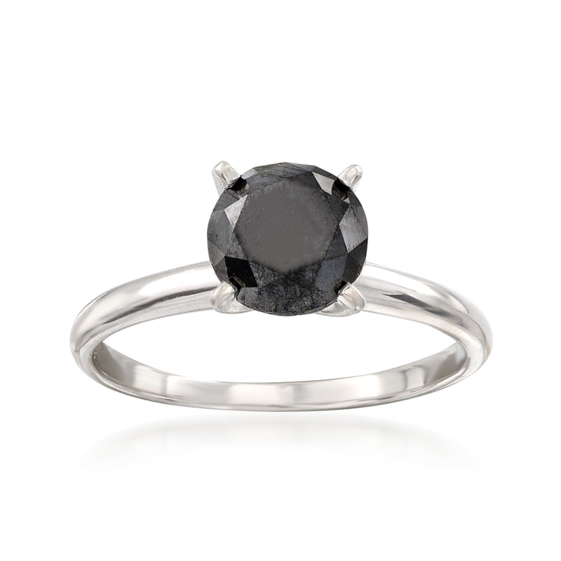 14kt white gold solitaire ring with round black diamond centerpiece