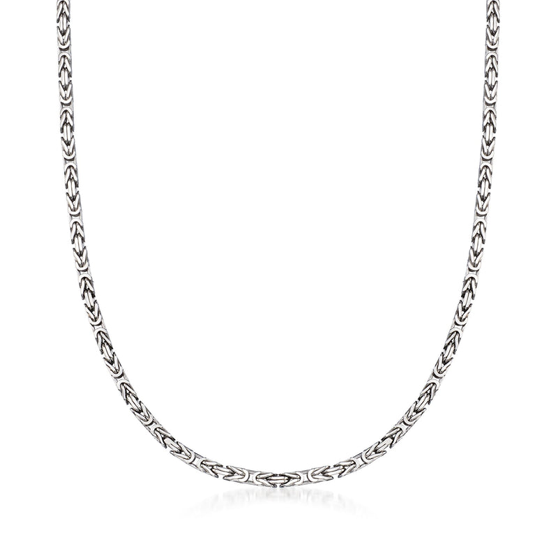 Sterling silver Byzantine chain necklace with square links and secure clasp