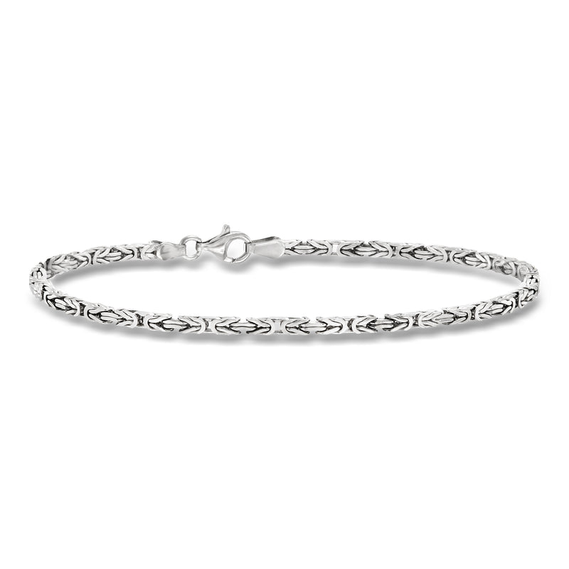 Sterling silver square Byzantine bracelet with oval clasp, polished link pattern