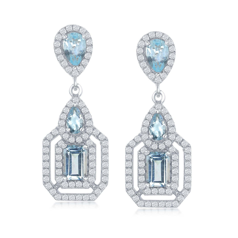 Sterling silver drop earrings with sky blue and white topaz