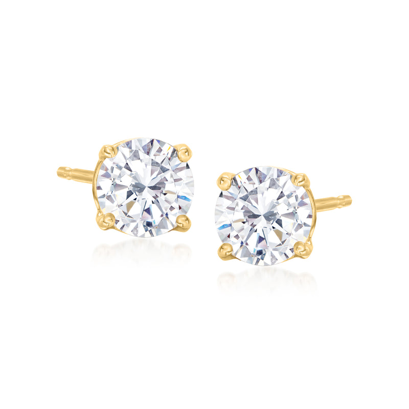 Pair of round CZ stud earrings in 14kt yellow gold with clear stones