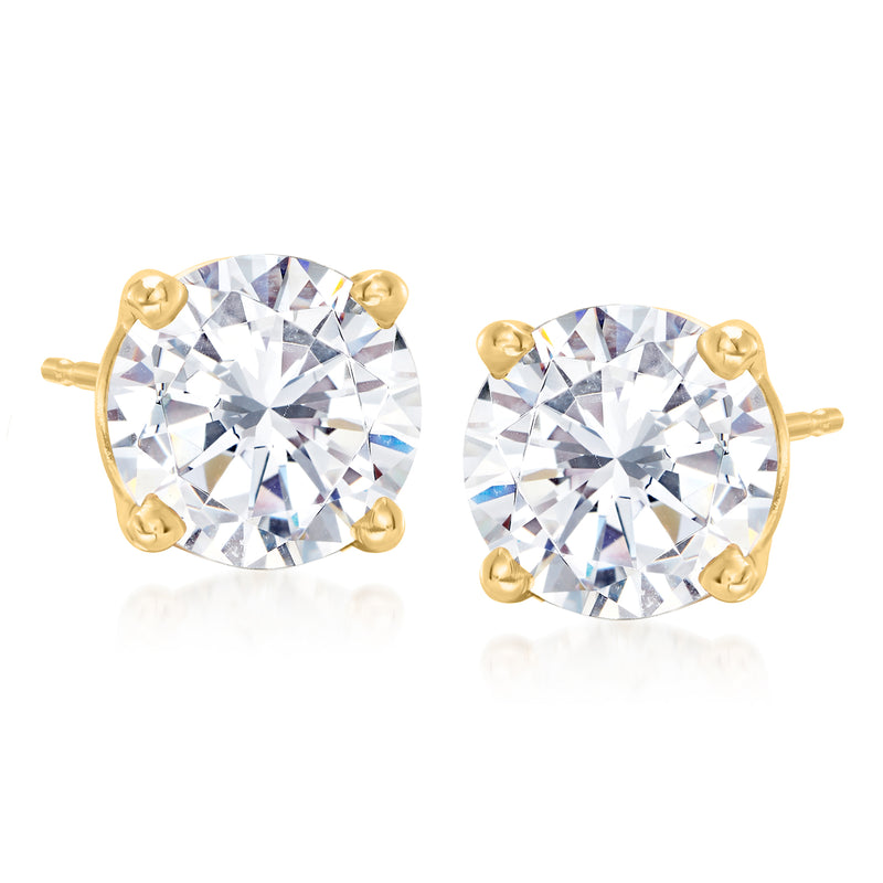 Round CZ stud earrings in 14kt yellow gold with prong-set clear stones