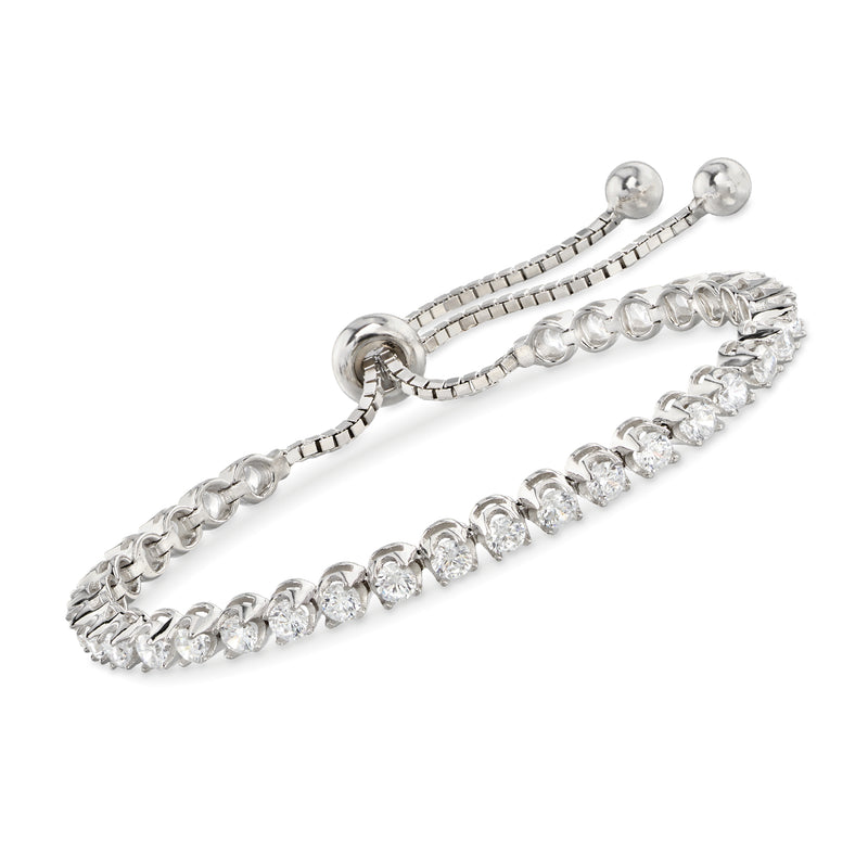 Sterling silver CZ bolo tennis bracelet with round stone accents