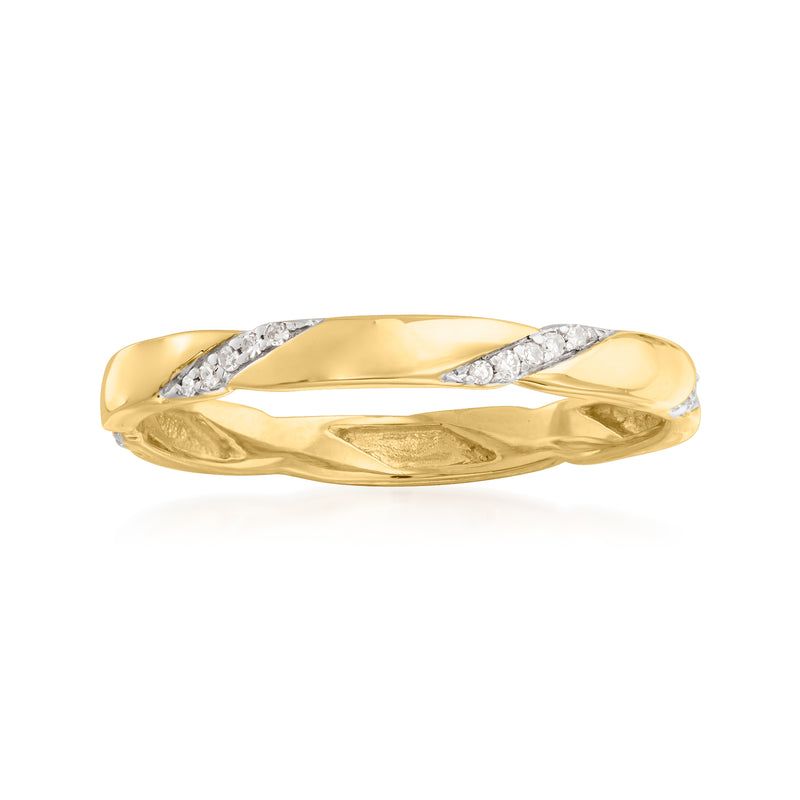 14kt yellow gold diamond eternity band with channel-set round diamonds across top