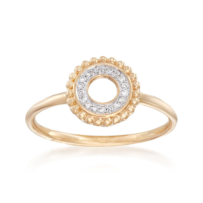 14kt yellow gold open circle ring with diamond-accented halo around the ring