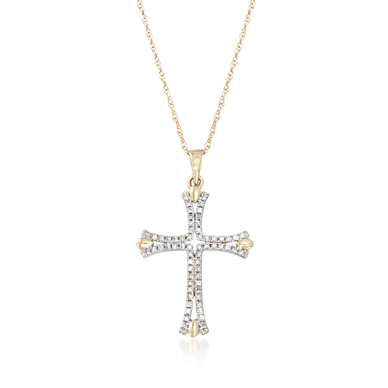 Diamond cross pendant necklace in 14kt yellow gold