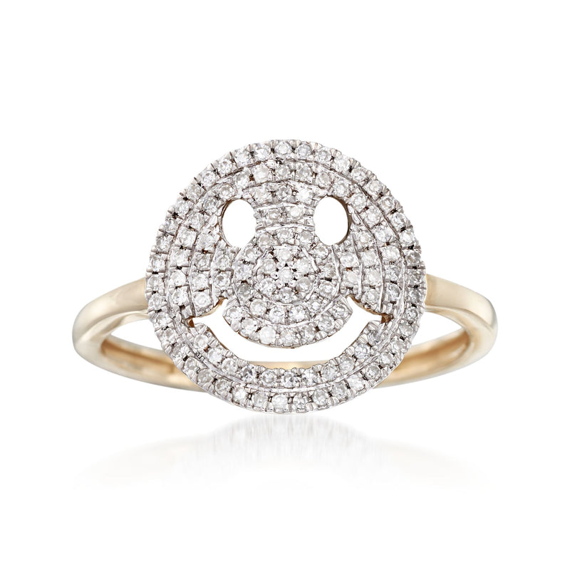 Diamond smiley face ring in 14kt yellow gold