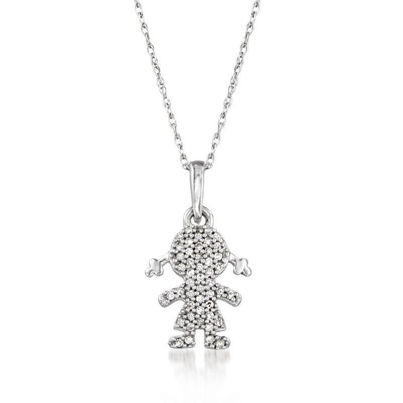 14kt white gold diamond-accented girl silhouette pendant necklace with chain