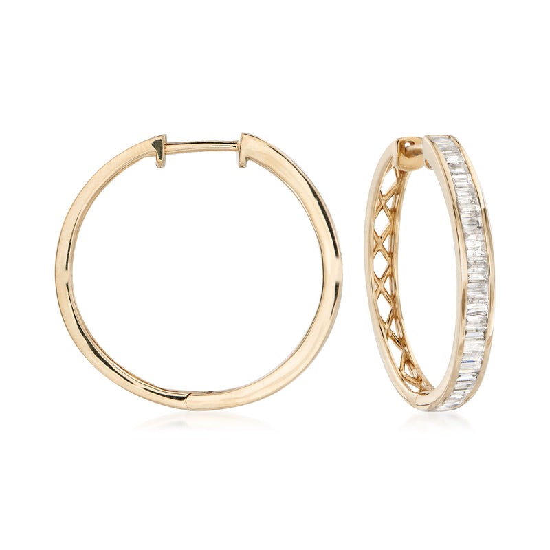 Diamond hoop earrings in 14kt yellow gold, shown front and side views