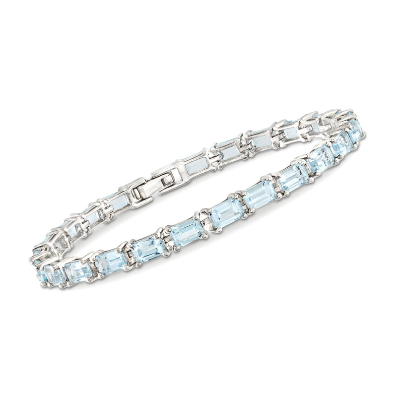 Sky blue topaz tennis bracelet in sterling silver with rectangular stone links
