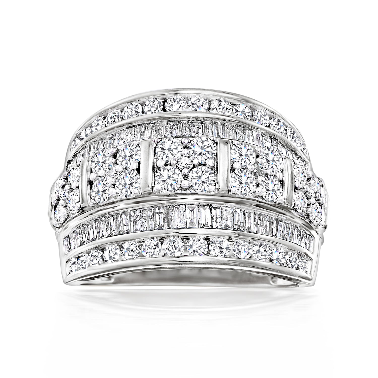 2.00 ct. t.w. Baguette and Round Diamond Multi-Row Ring in Sterling Silver