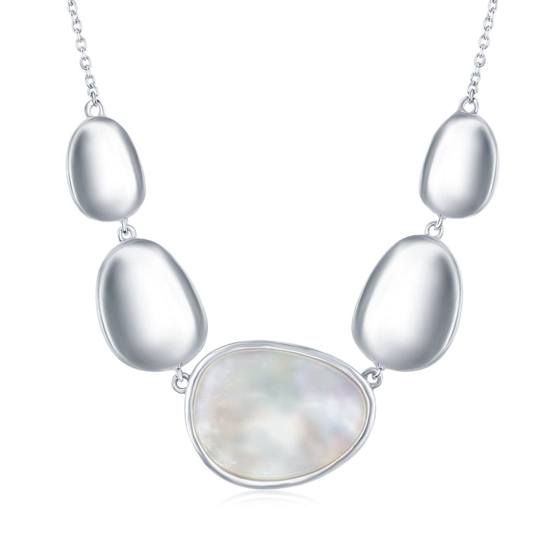 Sterling silver oval disc necklace with mother-of-pearl oval pendant and chain