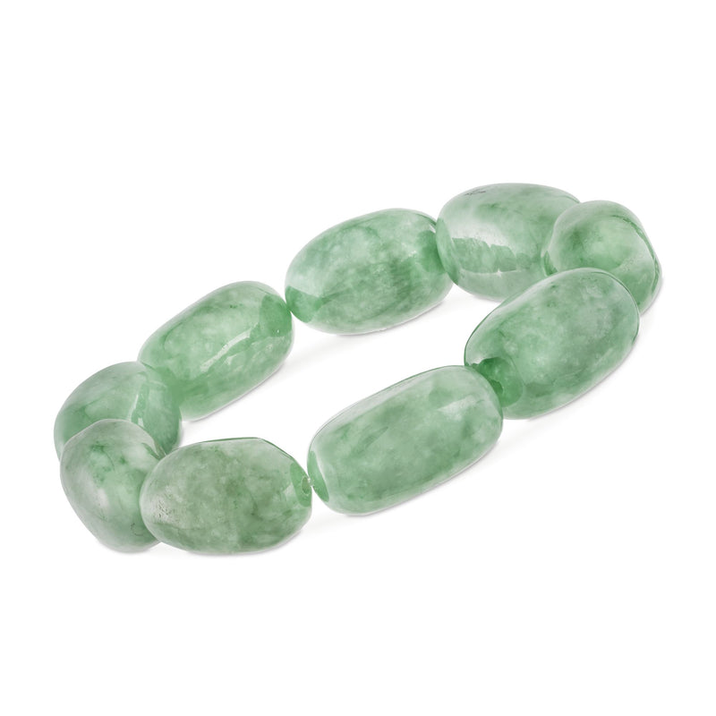 Green jade stretch bracelet with smooth oval beads