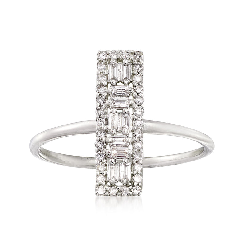 14kt white gold diamond bar ring with rectangular multi-diamond setting