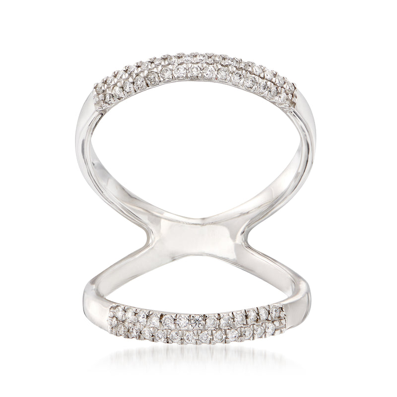 Diamond open-space ring in 14kt white gold with pavé diamond top and bottom bands