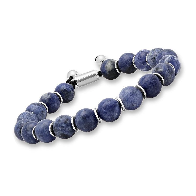 Sodalite bead bolo bracelet with sterling silver end caps