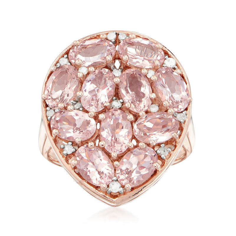 Teardrop morganite and diamond cluster ring in rose gold with pink oval gemstones