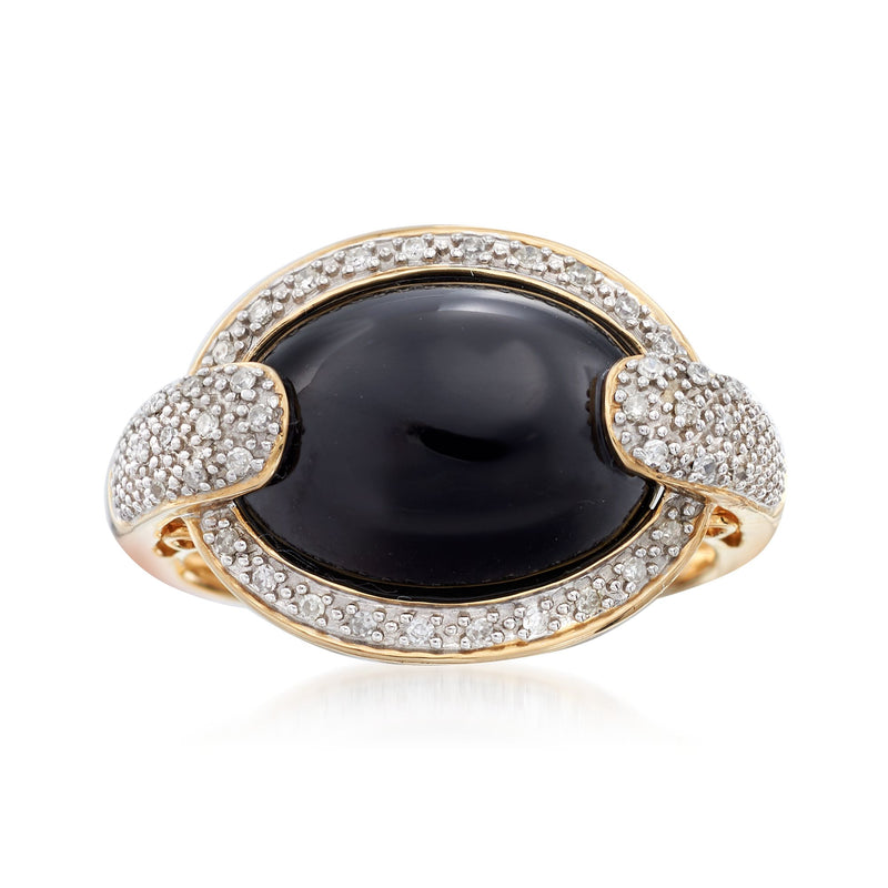 Black agate and diamond ring in 14kt yellow gold with oval center stone