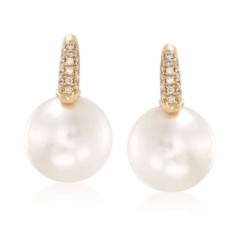South Sea pearl and diamond drop earrings in yellow gold