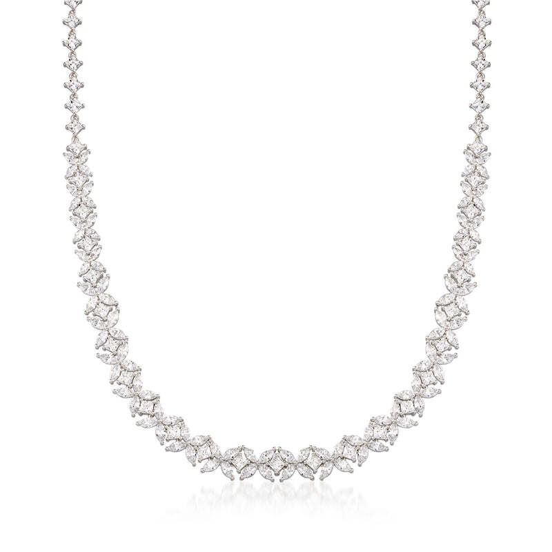 Sterling silver CZ floral necklace with linked round sparkle stations