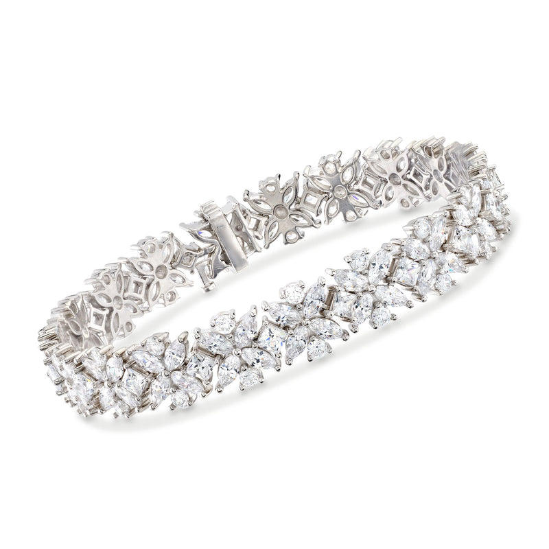 Sterling silver CZ floral bracelet with multicut clear stones